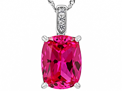 Pink Lab Created Sapphire Rhodium Over Sterling Silver Pendant With Chain 11.69ctw