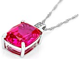 Pink Lab Created Sapphire Rhodium Over Sterling Silver Pendant With Chain 11.69ctw