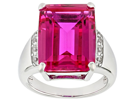 Pink Lab Created Sapphire Rhodium Over Sterling Silver Ring 13.47ctw