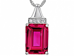 Pink Lab Created Sapphire Rhodium Over Sterling Silver Pendant With Chain 13.47ctw