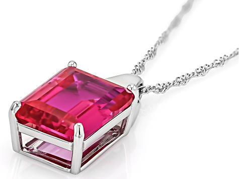 Pink Lab Created Sapphire Rhodium Over Sterling Silver Pendant With Chain 13.47ctw