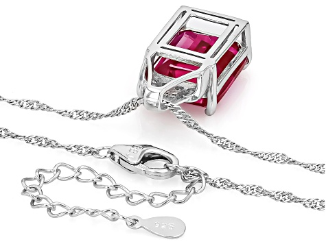 Pink Lab Created Sapphire Rhodium Over Sterling Silver Pendant With Chain 13.47ctw