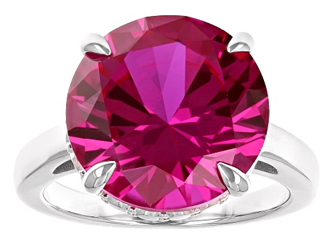 Pink Lab Created Sapphire Rhodium Over Sterling Silver Solitaire Ring 11.39ct