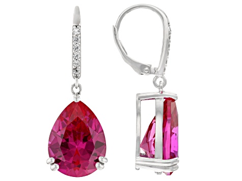 Pink Lab Created Sapphire Rhodium Over Sterling Silver Dangle Earrings 11.76ctw