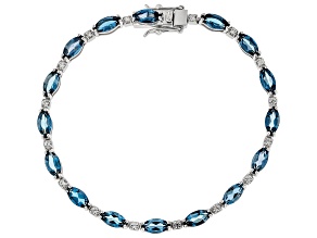 London Blue Topaz Rhodium Over Sterling Silver Tennis Bracelet 8.78ctw
