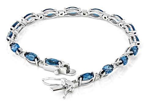 London Blue Topaz Rhodium Over Sterling Silver Tennis Bracelet 8.78ctw