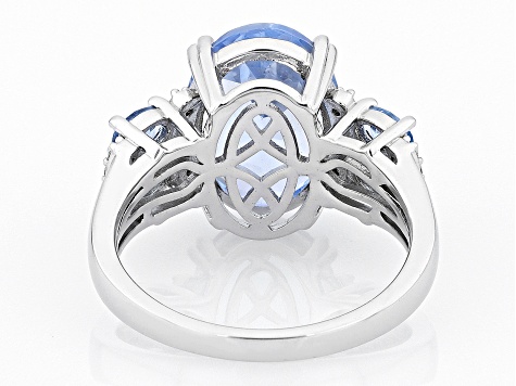 Blue Lab Created Spinel Rhodium Over Sterling Silver Ring 7.17ctw