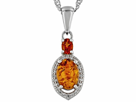 Orange Amber Rhodium Over Silver Pendant With chain 0.33ctw