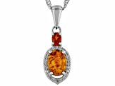 Orange Amber Rhodium Over Silver Pendant With chain 0.33ctw