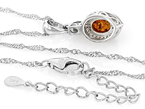 Orange Amber Rhodium Over Silver Pendant With chain 0.33ctw