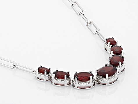 Red Garnet Rhodium Over Sterling Silver Paper Clip Necklace 6.81ctw