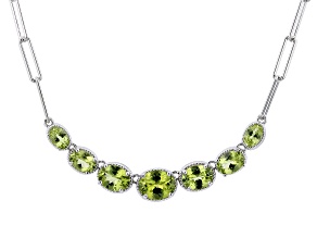 Green Peridot Rhodium Over Sterling Silver Paper Clip Necklace 5.60ctw