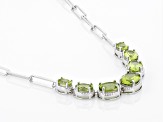 Green Peridot Rhodium Over Sterling Silver Paper Clip Necklace 5.60ctw