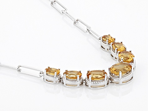 Yellow Citrine Rhodium Over Sterling Silver Paper Clip Necklace 5.33ctw