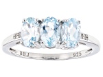 Blue Glacier Topaz™ Rhodium Over Sterling Silver 3-Stone Ring 1.41ctw