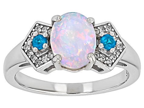 Ethiopian Opal Rhodium Over Sterling Silver Ring 0.97ctw