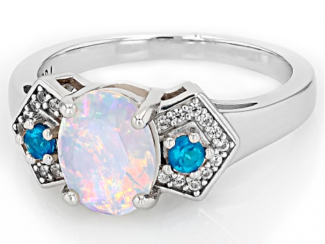 Ethiopian Opal Rhodium Over Sterling Silver Ring 0.97ctw