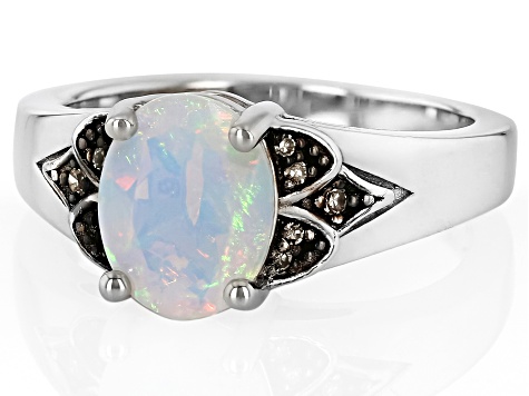 White Ethiopian Opal Rhodium Over Sterling Silver Ring 0.80