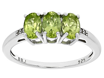 Picture of Green Peridot Rhodium Over Sterling Silver 3-Stone Ring 1.26ctw