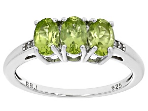 Green Peridot Rhodium Over Sterling Silver 3-Stone Ring 1.26ctw