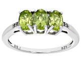 Green Peridot Rhodium Over Sterling Silver 3-Stone Ring 1.26ctw