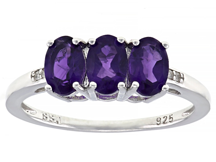 Purple Amethyst Rhodium Over Sterling Silver 3-Stone Ring 1.11ctw