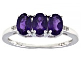 Purple Amethyst Rhodium Over Sterling Silver 3-Stone Ring 1.11ctw