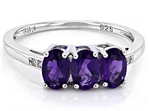 Purple Amethyst Rhodium Over Sterling Silver 3-Stone Ring 1.11ctw