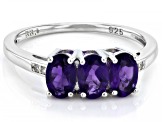 Purple Amethyst Rhodium Over Sterling Silver 3-Stone Ring 1.11ctw