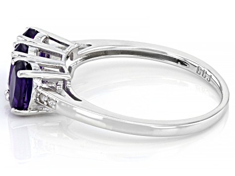 Purple Amethyst Rhodium Over Sterling Silver 3-Stone Ring