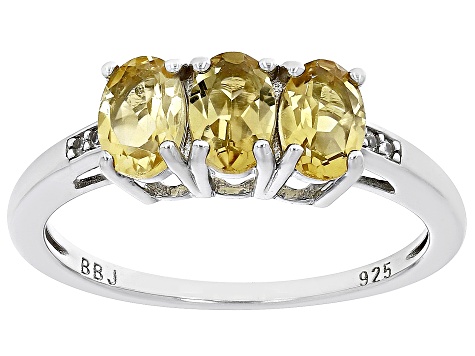 Yellow Citrine Rhodium Over Sterling Silver 3-Stone Ring 1.21ctw