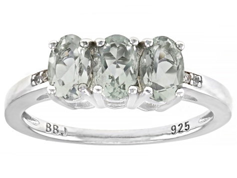 Green Prasiolite Rhodium Over Sterling Silver 3-Stone Ring 1.26ctw
