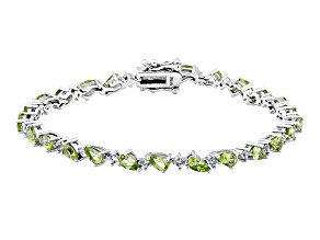 Green Peridot Rhodium Over Sterling Silver Tennis Bracelet 6.68ctw