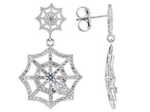 White Lab Created Sapphire Rhodium Over Sterling Silver Spider Web Dangle Earrings 3.47ctw