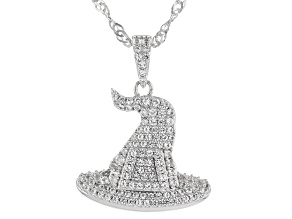 White Lab Created Sapphire Rhodium Over Sterling Silver Hat Pendant with Chain 0.80ctw