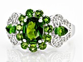 Green Chrome Diopside Rhodium Over Sterling Silver Ring 2.53ctw