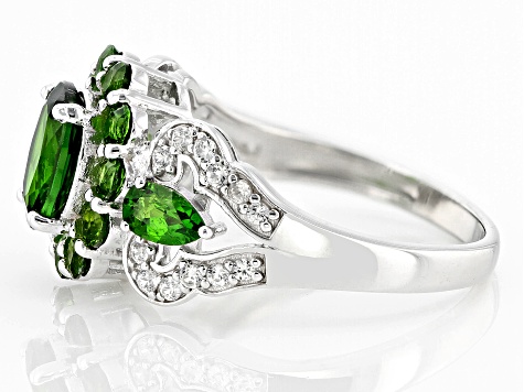 Green Chrome Diopside Rhodium Over Sterling Silver Ring 2.53ctw