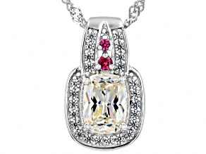 Lab Created Strontium Titanate Rhodium Over Silver Pendant With Chain 2.21ctw