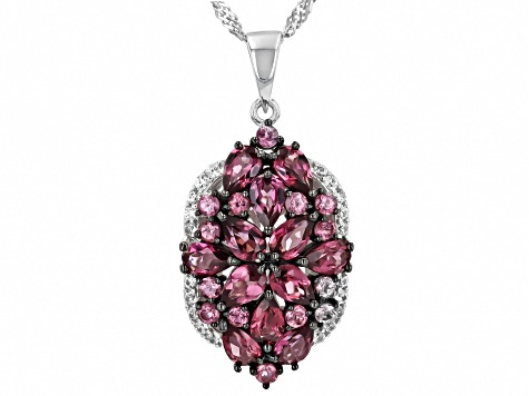 Blush Garnet Rhodium Over Sterling Silver Pendant Chain 3.29ctw