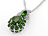 Green Chrome Diopside with White Zircon Rhodium Over Sterling Silver Pendant with Chain 2.14ctw