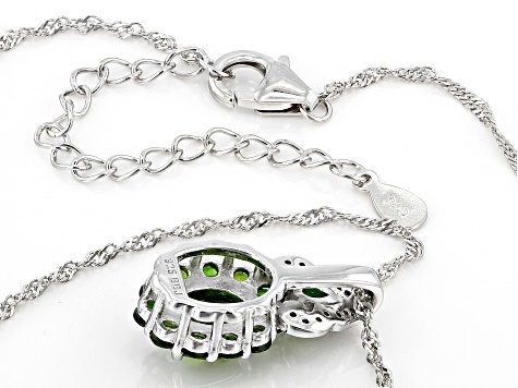 Green Chrome Diopside with White Zircon Rhodium Over Sterling Silver Pendant with Chain 2.14ctw