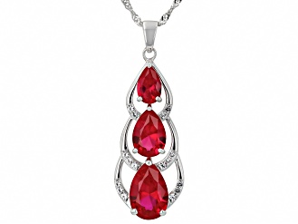 Lab Created Ruby Rhodium Over Silver Pendant With Chain 5.86ctw