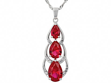 Lab Created Ruby Rhodium Over Silver Pendant With Chain 5.86ctw