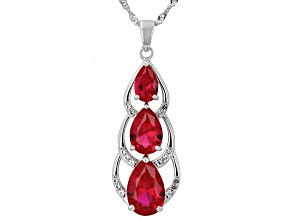 Red Lab Created Ruby Rhodium Over Silver Pendant With Chain 5.86ctw
