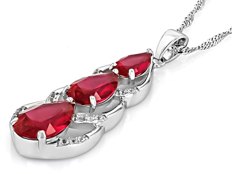 Lab Created Ruby Rhodium Over Silver Pendant With Chain 5.86ctw