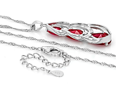 Lab Created Ruby Rhodium Over Silver Pendant With Chain 5.86ctw