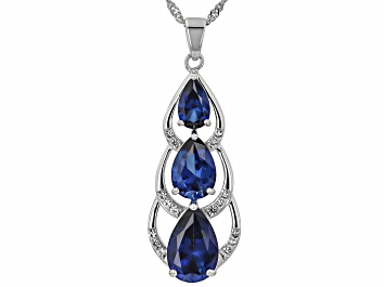 Picture of Blue Lab Created Sapphire Rhodium Over Silver Pendant Chain 6.09ctw