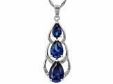 Blue Lab Created Sapphire Rhodium Over Silver Pendant Chain 6.09ctw