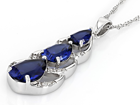 Blue Lab Created Sapphire Rhodium Over Silver Pendant Chain 6.09ctw