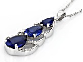 Blue Lab Created Sapphire Rhodium Over Silver Pendant Chain 6.09ctw